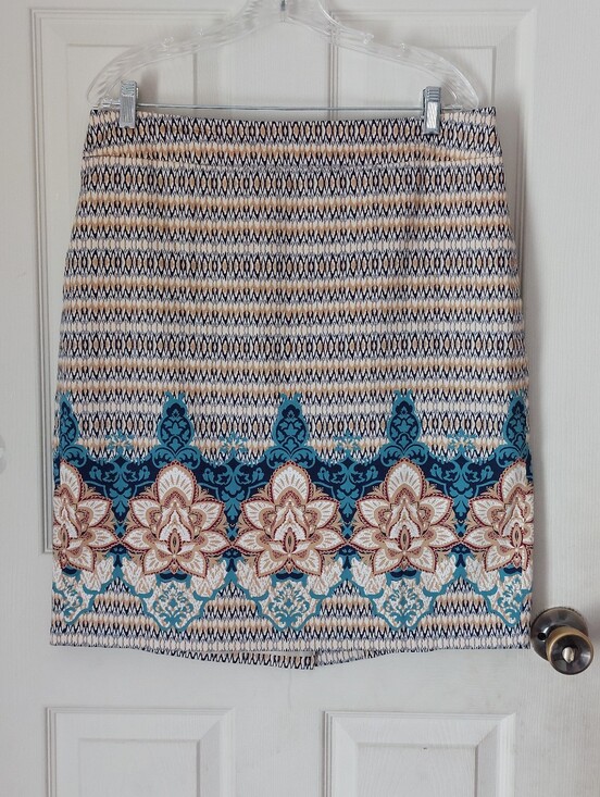 Ann Taylor Dresses & Skirts - Ann Taylor Blue & Beige Ikat Floral Border Print Pencil Skirt Size 14